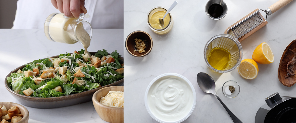 Boerenkool salade met yoghurt Caesar saus